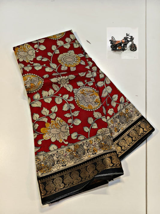 Designer Kalamkari Pattern Saree in Vibrant Red Color for Modern Traditional Appeal