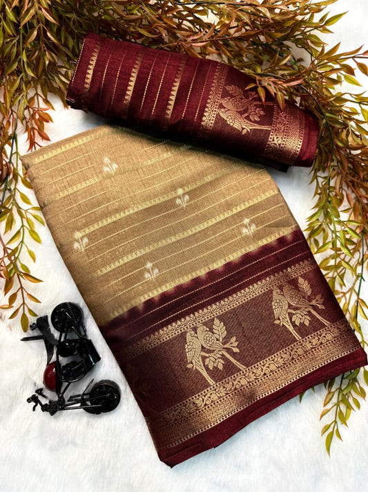 Daily Wear Kalamkari Saree in Pleasant Chiku Color for Simple Elegant Style