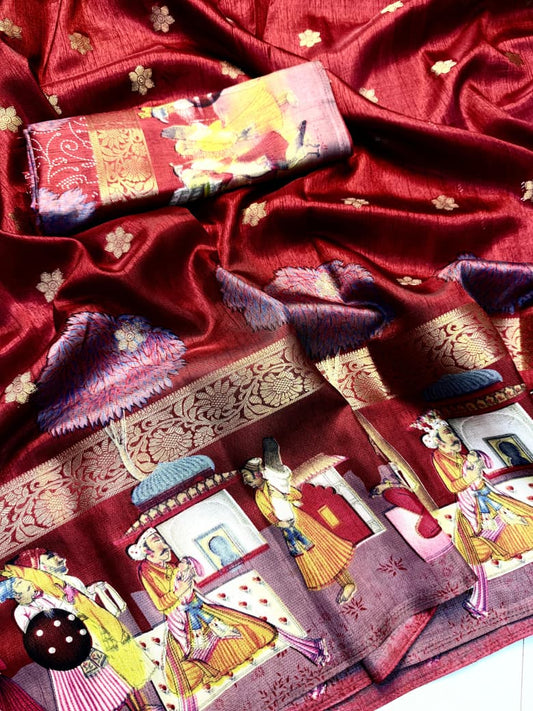 Soft Fabric Kalamkari Saree in Beautiful Marun Color for Daily Ethnic Fashion