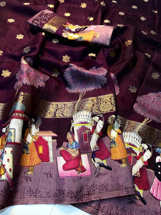 Exclusive Kalamkari Artwork Saree in Vibrant Wine Color for Special Festival Wear