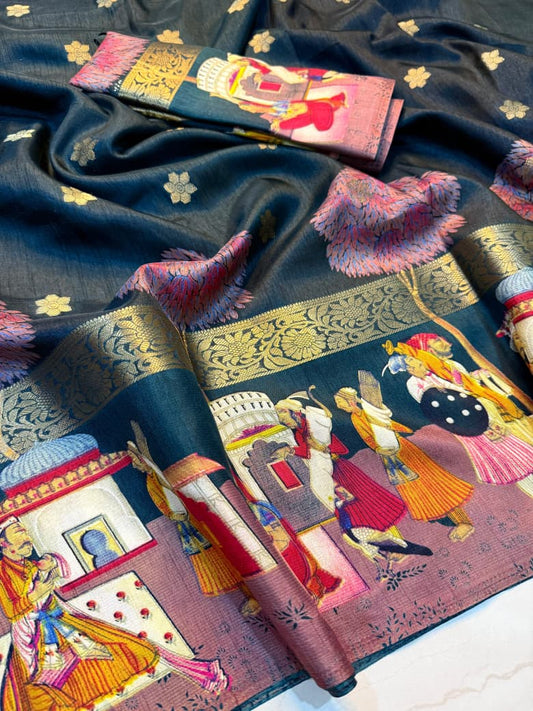 Graceful Kalamkari Print Saree in Lovely Firozi Color for Timeless Cultural Appeal