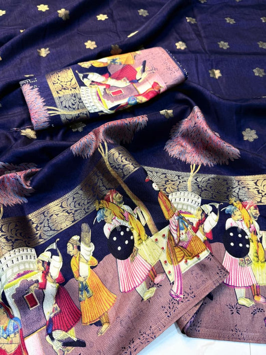 Rich Kalamkari Pattern Saree in Stunning Blue Color for Grand Traditional Style