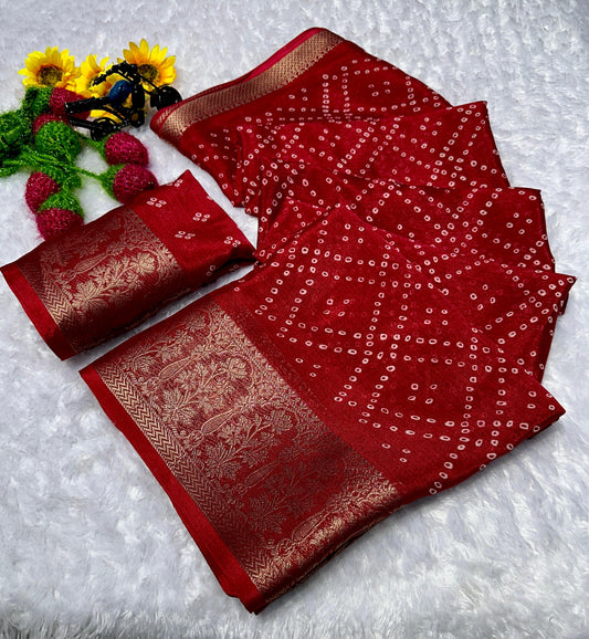 Exquisite Bandhej Saree in Graceful Red Color for Family Functions