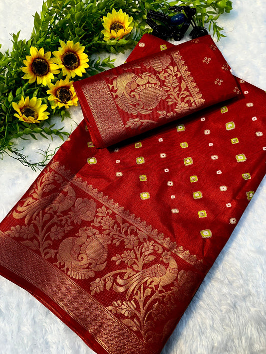 Handcrafted Bandhej Print Saree in Fresh Red Tone for Elegant Styling