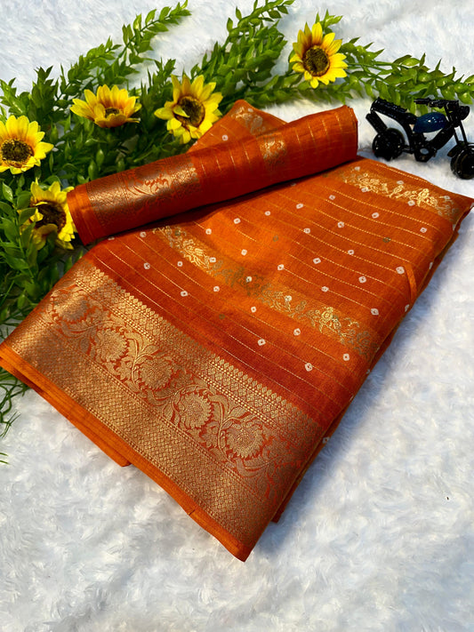 Luxurious Bandhej Saree in Warm Orange Color for Royal Appearance