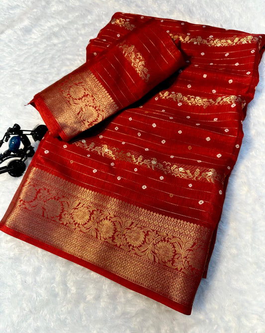 Beautiful Bandhej Print Saree in Captivating Red Shade for Ethnic Wear