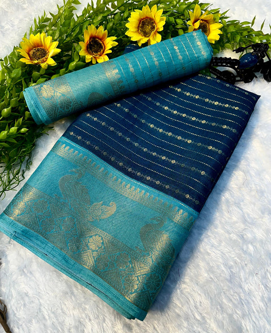Premium Crepe Silk Saree in Sky Firozi Shade Featuring Smooth Texture and Classy Appeal