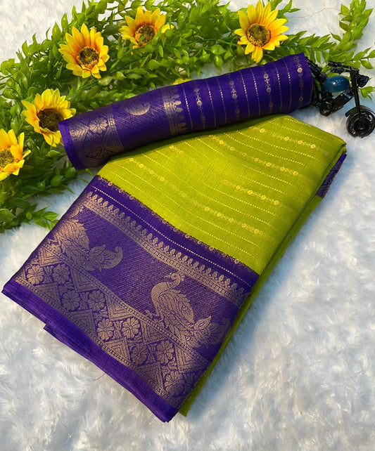 Fine Crepe Silk Saree in Perrot Blue Color with Soft Drape and Contemporary Look