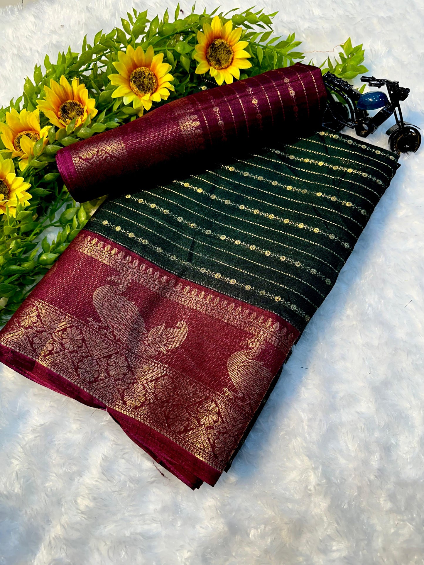 Trendy Crepe Silk Saree in Wine Green Shade with Lightweight Fabric and Elegant Fall