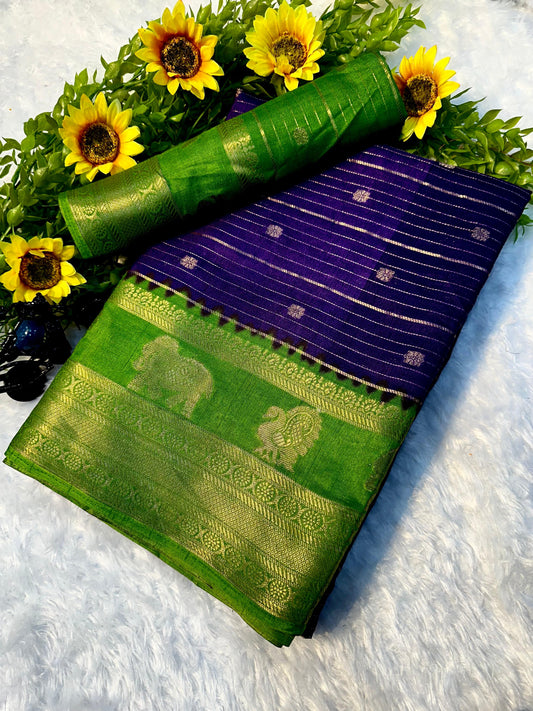 Festive Crepe Silk Saree in Green Blue Shade with Refined Finish and Elegant Detailing