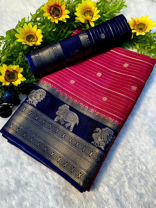 Premium Quality Crepe Silk Saree in Blue Pink Tone Made for Elegant and Versatile Dressing