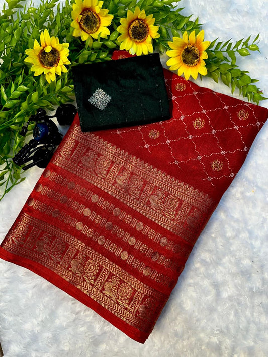 Trendy Bandhej Saree in Polished Red Color for Occasion Dressing