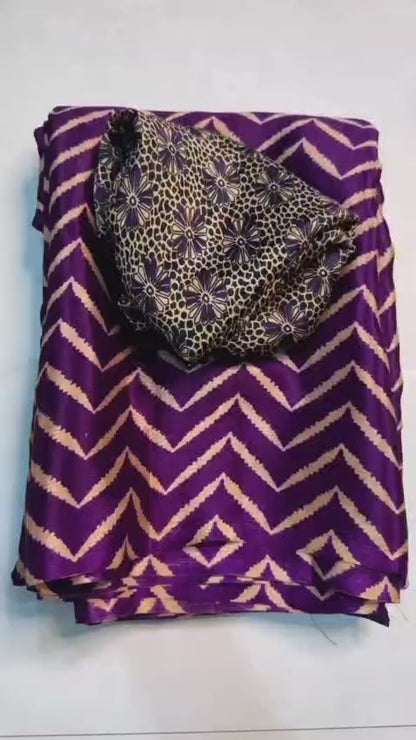 Handprinted Purple Ajrakh Saree with Stylish and Minimalist Pattern Work