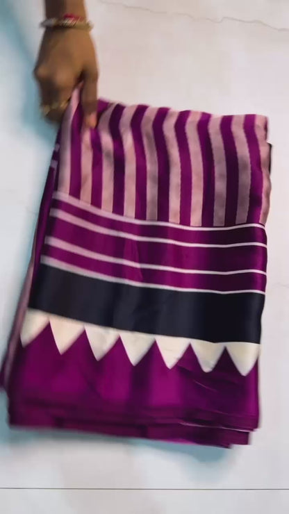 Fashionable Wine Ajrakh Print Saree with Subtle Ethnic Motifs